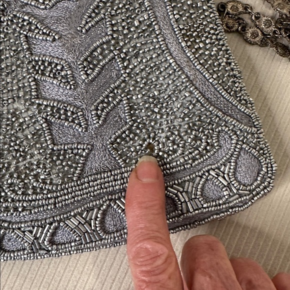 Elegant Beautiful Gray/Blue Silver Beaded Evening Bag - Picture 7 of 7